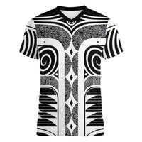 Japanese Indigenous Women V-Neck T-Shirt Jomon Tribal Inspired Black