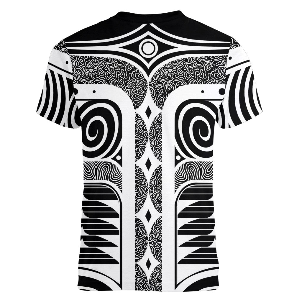 Japanese Indigenous Women V-Neck T-Shirt Jomon Tribal Inspired Black