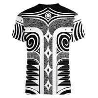 Japanese Indigenous Women V-Neck T-Shirt Jomon Tribal Inspired Black