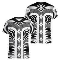Japanese Indigenous Women V-Neck T-Shirt Jomon Tribal Inspired Black