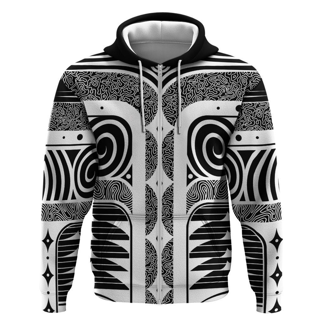 Japanese Indigenous Zip Hoodie Jomon Tribal Inspired Black