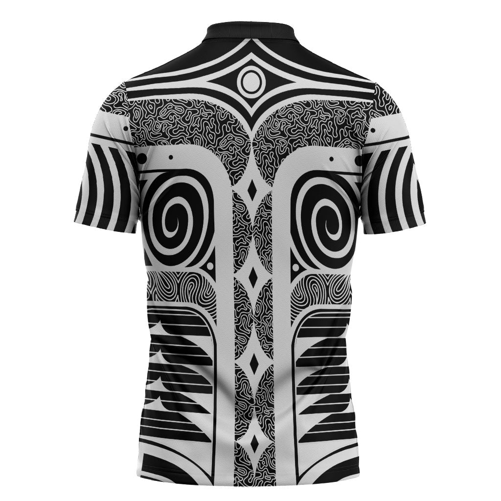 Japanese Indigenous Zipper Polo Shirt Jomon Tribal Inspired Black