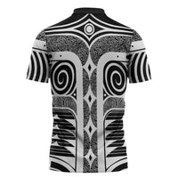 Japanese Indigenous Zipper Polo Shirt Jomon Tribal Inspired Black