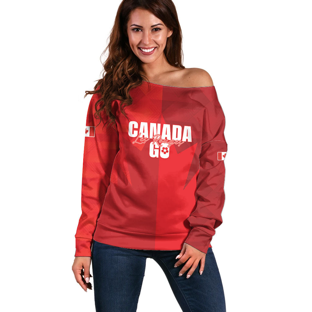 Custom Canada Football 2026 Off Shoulder Sweater Les Rouges Making History
