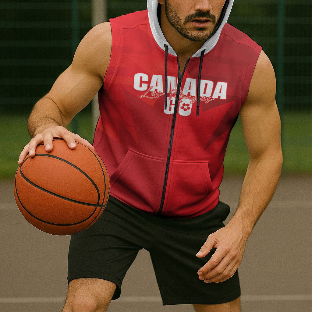 Custom Canada Football 2026 Sleeveless Zip Hoodie Les Rouges Making History