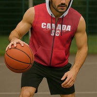 Custom Canada Football 2026 Sleeveless Zip Hoodie Les Rouges Making History