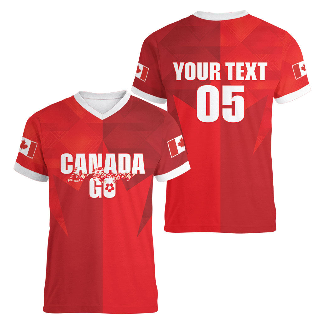 Custom Canada Football 2026 Women V-Neck T-Shirt Les Rouges Making History