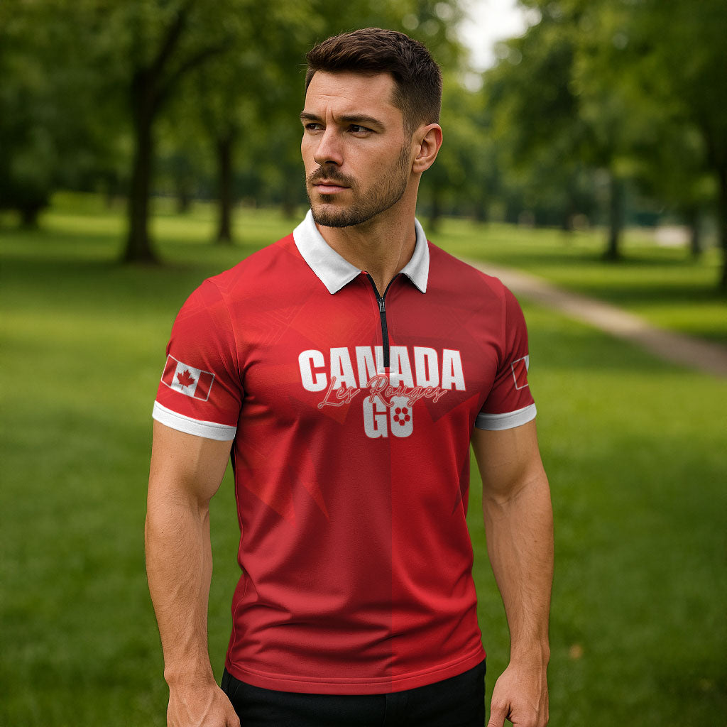 Custom Canada Football 2026 Zipper Polo Shirt Les Rouges Making History
