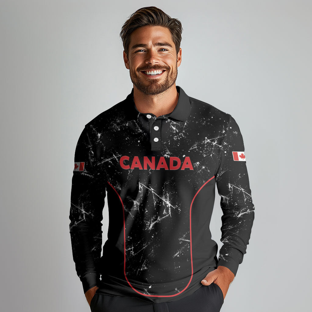 Custom Canada Football 2026 Long Sleeve Polo Shirt Go Les Rouges