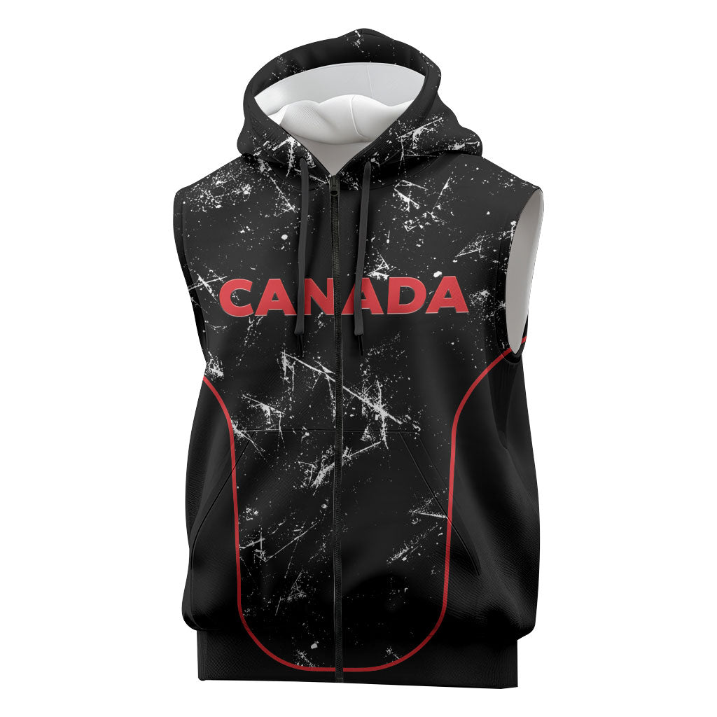 Custom Canada Football 2026 Sleeveless Zip Hoodie Go Les Rouges