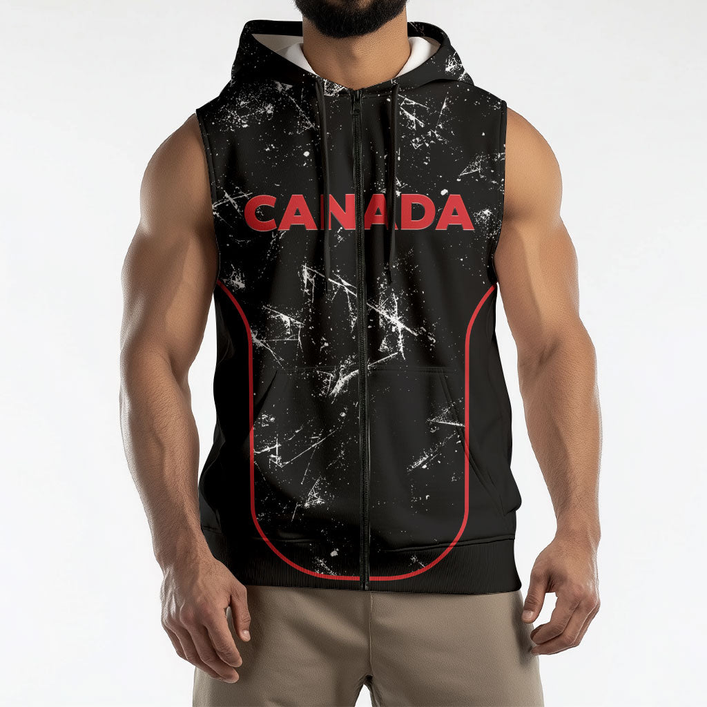 Custom Canada Football 2026 Sleeveless Zip Hoodie Go Les Rouges