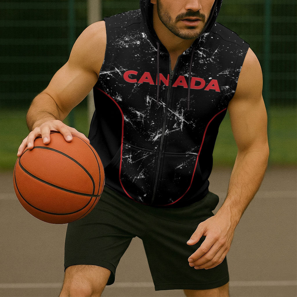 Custom Canada Football 2026 Sleeveless Zip Hoodie Go Les Rouges
