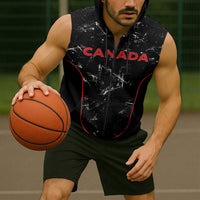 Custom Canada Football 2026 Sleeveless Zip Hoodie Go Les Rouges