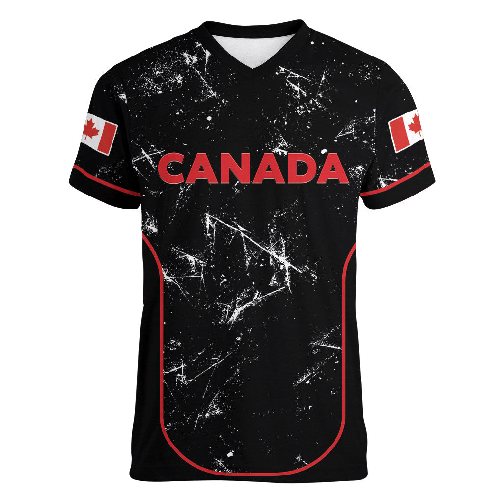 Custom Canada Football 2026 Women V-Neck T-Shirt Go Les Rouges