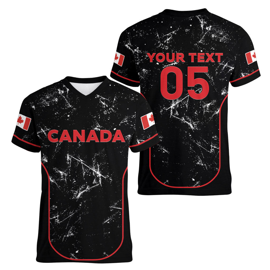 Custom Canada Football 2026 Women V-Neck T-Shirt Go Les Rouges