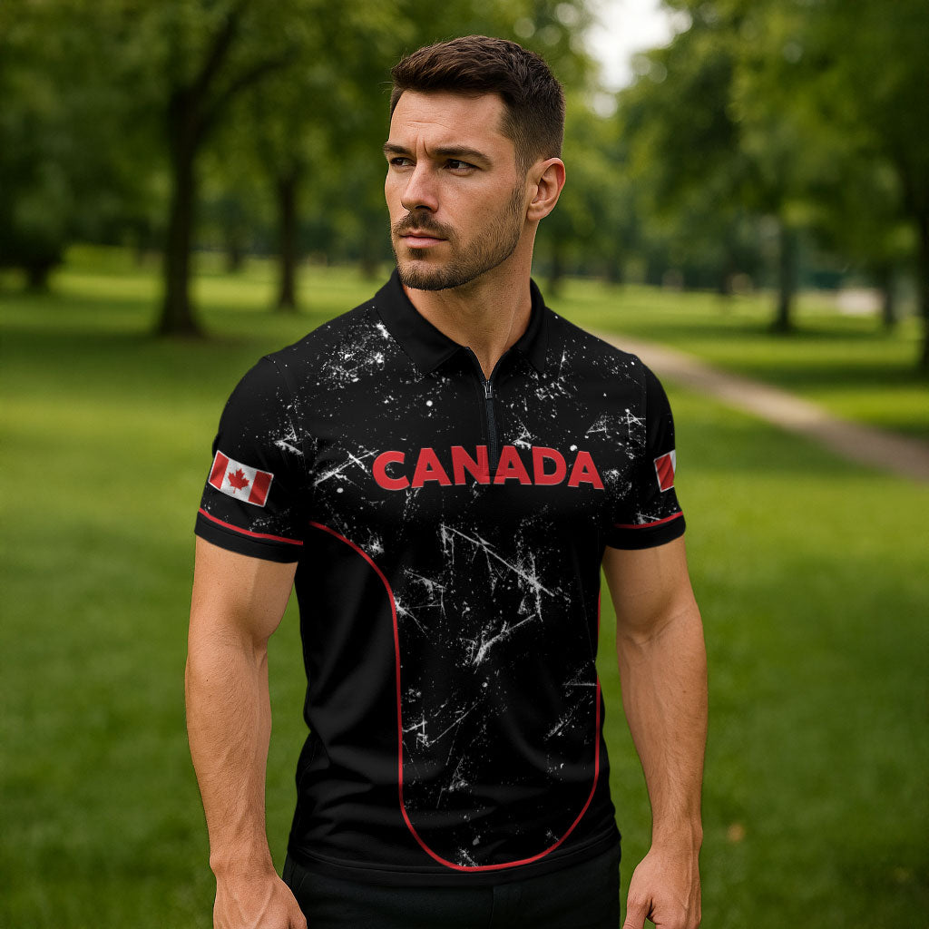 Custom Canada Football 2026 Zipper Polo Shirt Go Les Rouges