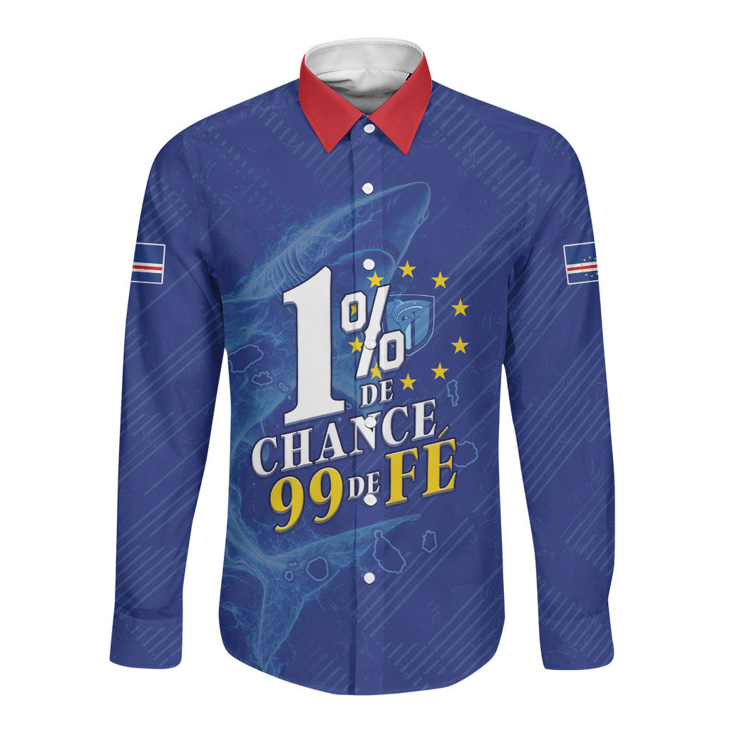 Custom Cape Verde Football Long Sleeve Button Shirt Blue Sharks Still Undefeated