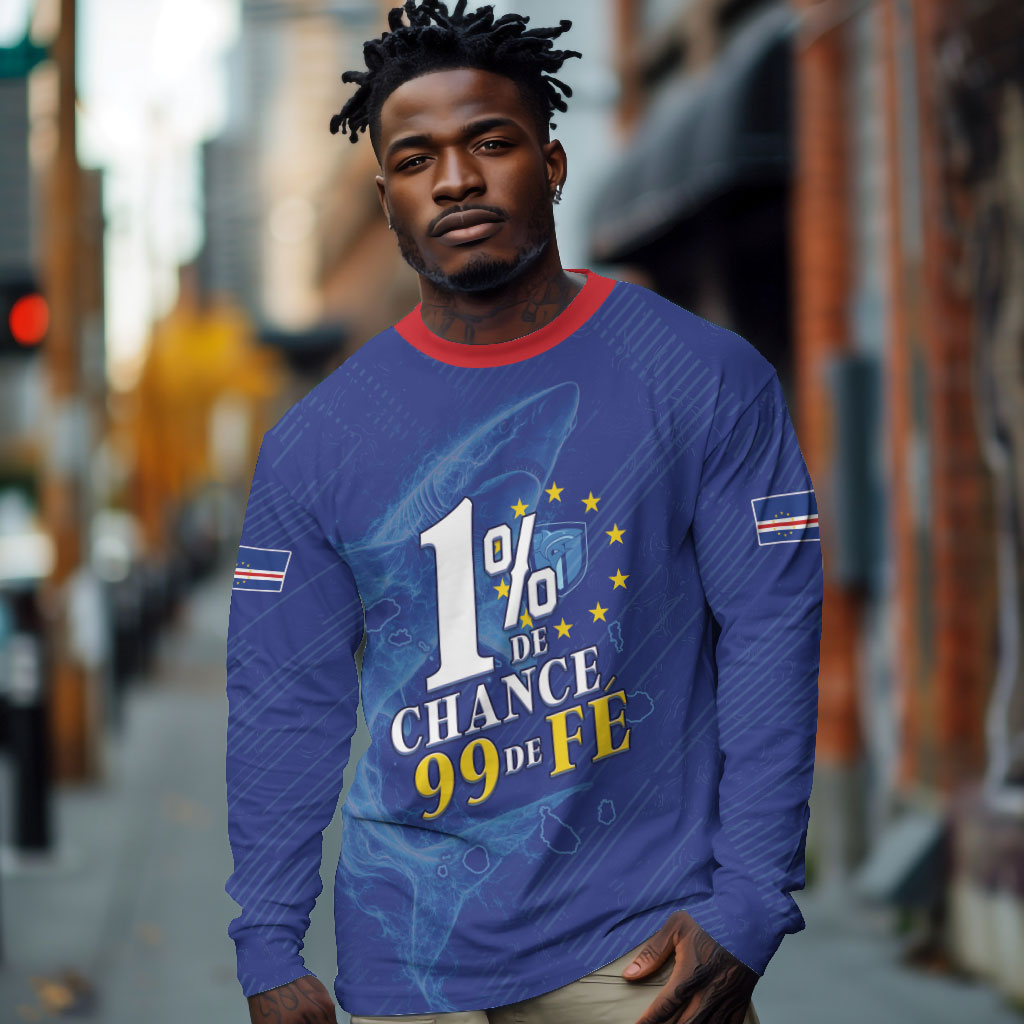 Custom Cape Verde Football Long Sleeve Shirt Blue Sharks Still Undefeated