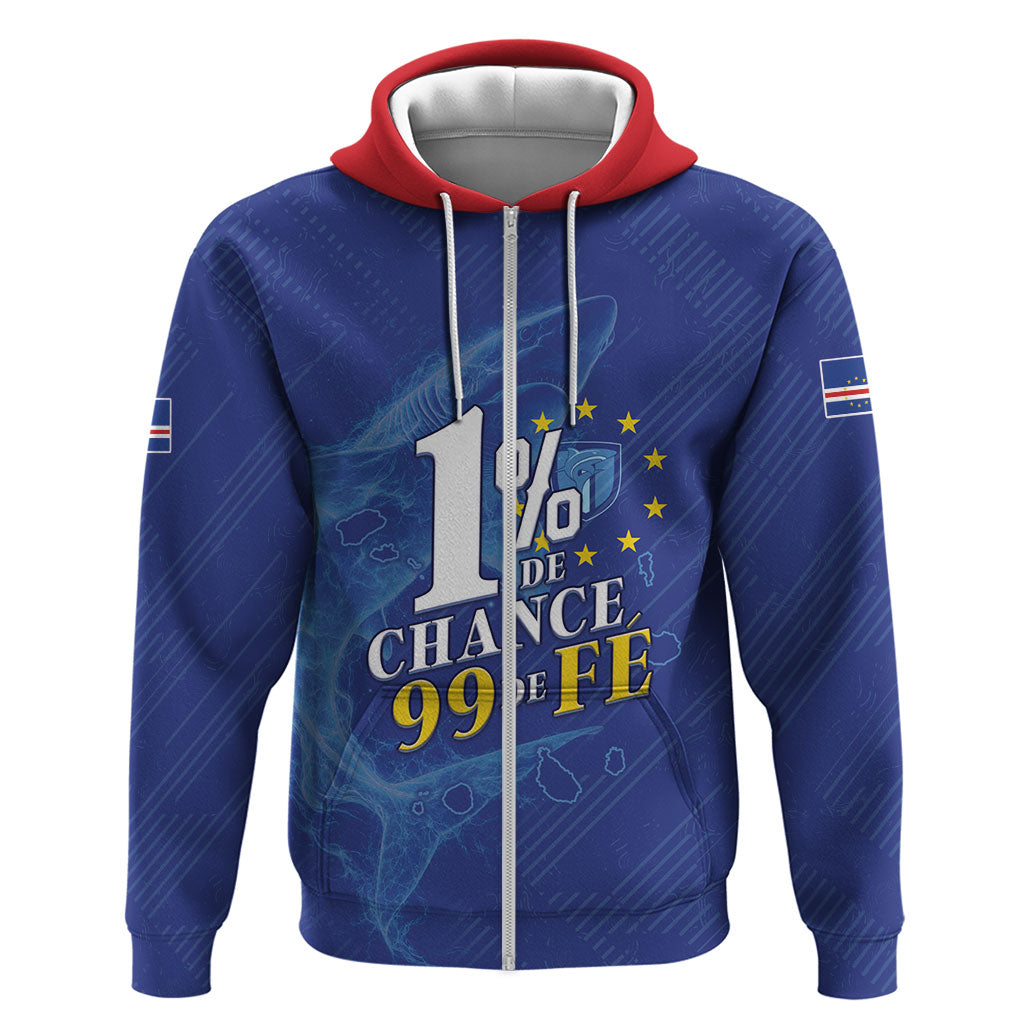 Custom Cape Verde Football Zip Hoodie Blue Sharks Still Undefeated