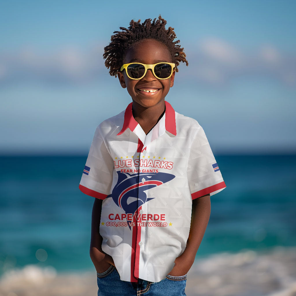 Custom Cabo Verde Kid Hawaiian Shirt Blue Sharks Fear No Giants