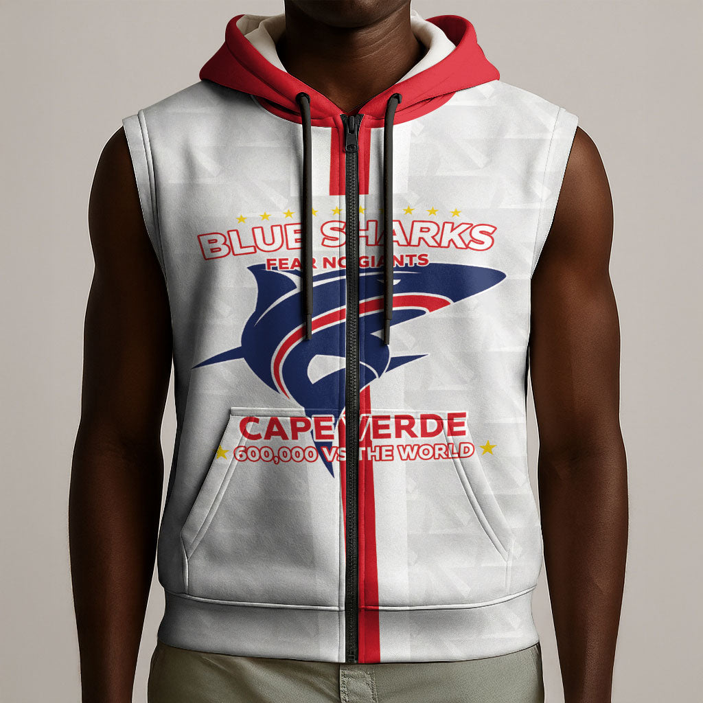 Custom Cabo Verde Sleeveless Zip Hoodie Blue Sharks Fear No Giants