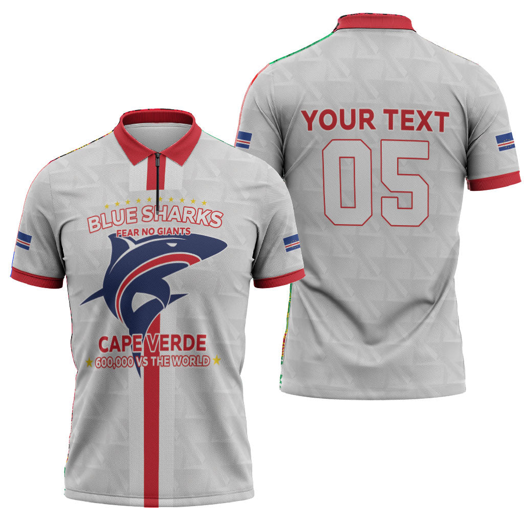 Custom Cabo Verde Zipper Polo Shirt Blue Sharks Fear No Giants