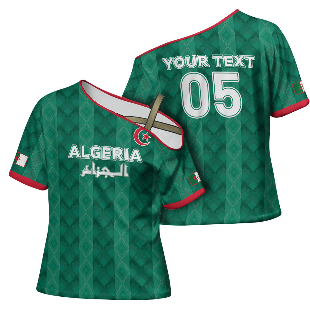 Custom Algeria Football 2026 Cross Shoulder Shirt Algerian Geometric Patterns
