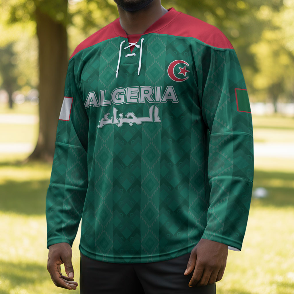 Custom Algeria Football 2026 Hockey Jersey Algerian Geometric Patterns