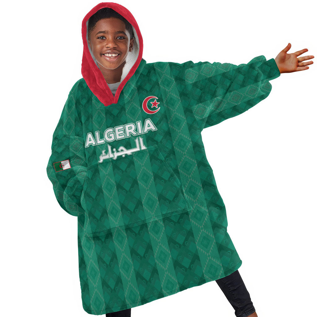 Custom Algeria Football 2026 Kid Wearable Blanket Hoodie Algerian Geometric Patterns