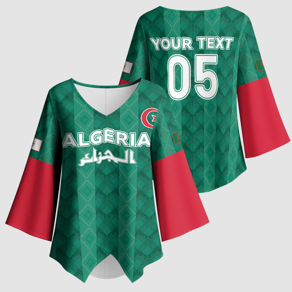 Custom Algeria Football 2026 Kimono Sleeve Blouse Algerian Geometric Patterns