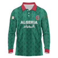 Custom Algeria Football 2026 Long Sleeve Polo Shirt Algerian Geometric Patterns
