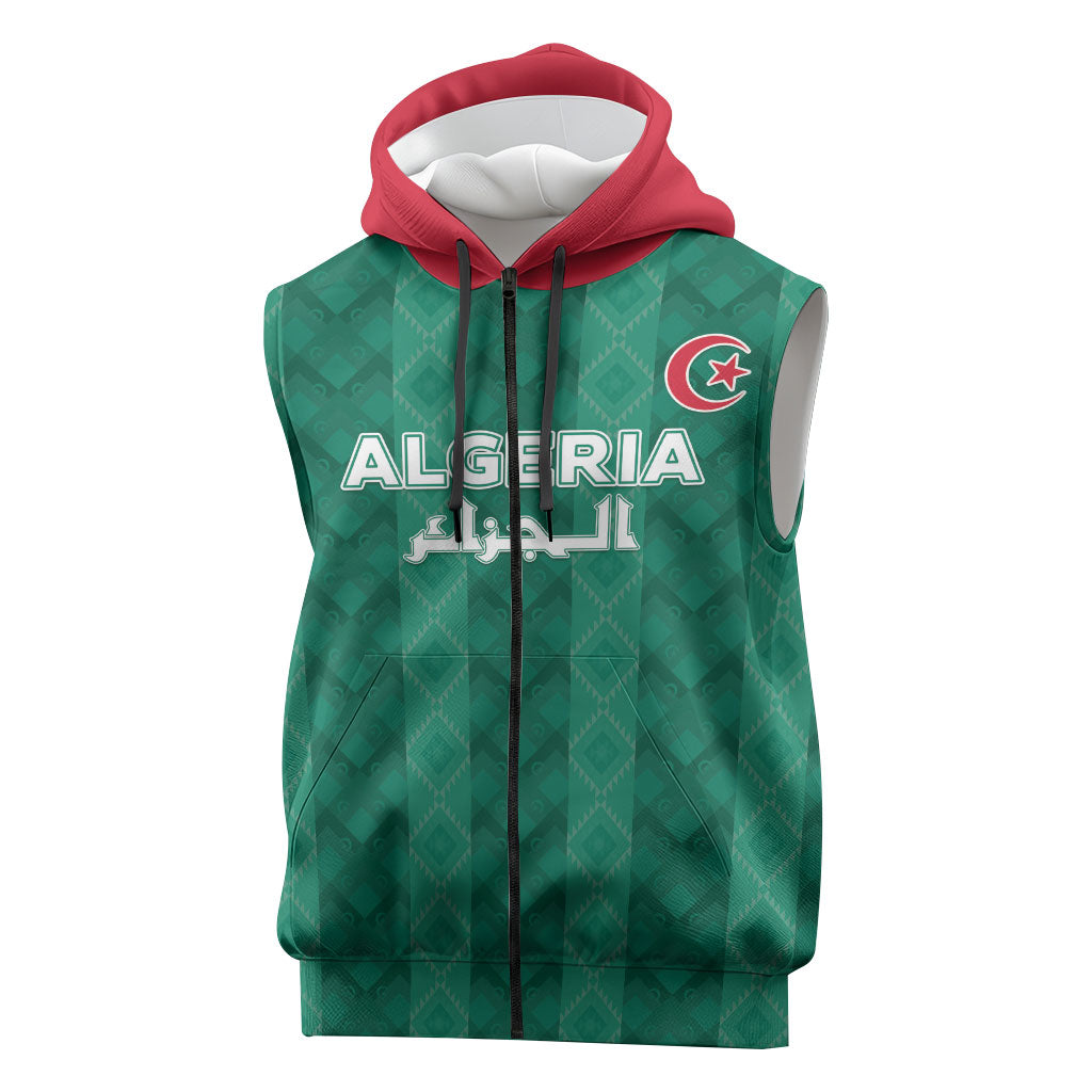 Custom Algeria Football 2026 Sleeveless Zip Hoodie Algerian Geometric Patterns