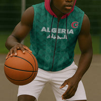 Custom Algeria Football 2026 Sleeveless Zip Hoodie Algerian Geometric Patterns