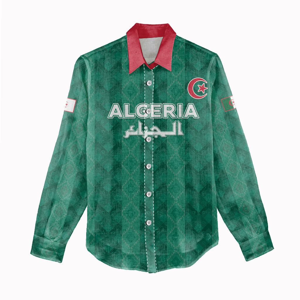 Custom Algeria Football 2026 Women Casual Shirt Algerian Geometric Patterns