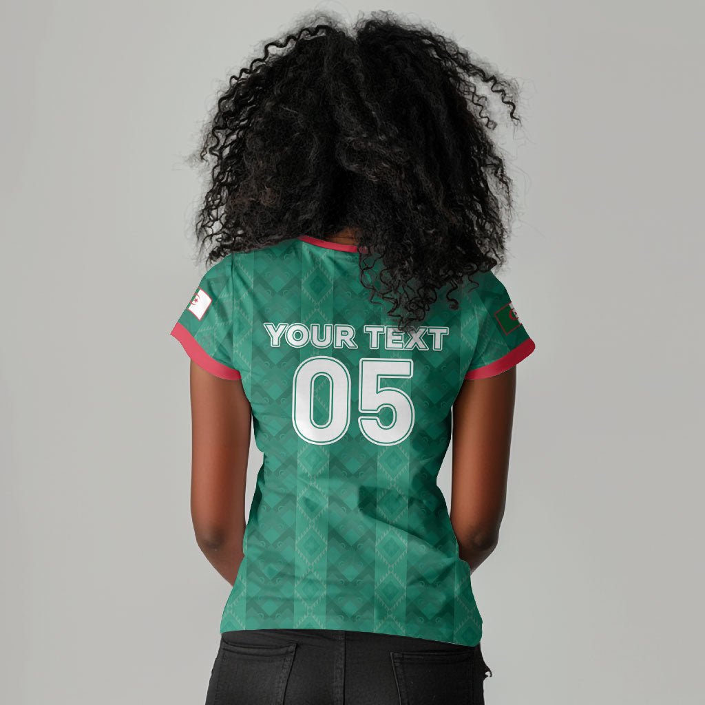 Custom Algeria Football 2026 Women V-Neck T-Shirt Algerian Geometric Patterns
