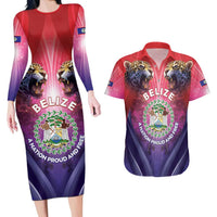 Belize 44th Independence Anniversary Couples Matching Long Sleeve Bodycon Dress and Hawaiian Shirt Stronger Together Rising Forever - Wonder Print Shop