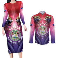 Belize 44th Independence Anniversary Couples Matching Long Sleeve Bodycon Dress and Long Sleeve Button Shirt Stronger Together Rising Forever - Wonder Print Shop