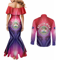 Belize 44th Independence Anniversary Couples Matching Mermaid Dress and Long Sleeve Button Shirt Stronger Together Rising Forever - Wonder Print Shop
