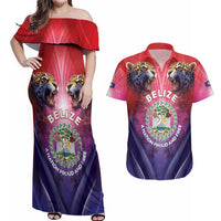 Belize 44th Independence Anniversary Couples Matching Off Shoulder Maxi Dress and Hawaiian Shirt Stronger Together Rising Forever - Wonder Print Shop