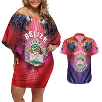 Belize 44th Independence Anniversary Couples Matching Off Shoulder Short Dress and Hawaiian Shirt Stronger Together Rising Forever - Wonder Print Shop