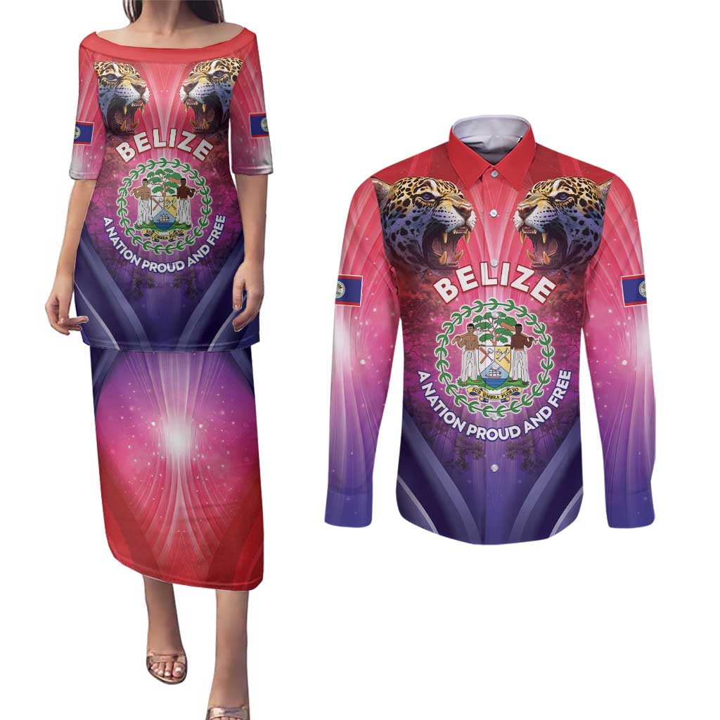 Belize 44th Independence Anniversary Couples Matching Puletasi and Long Sleeve Button Shirt Stronger Together Rising Forever - Wonder Print Shop