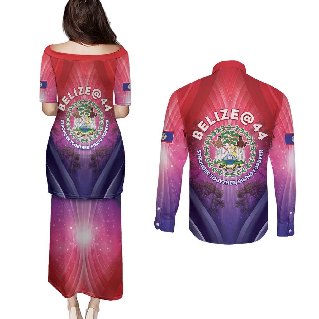 Belize 44th Independence Anniversary Couples Matching Puletasi and Long Sleeve Button Shirt Stronger Together Rising Forever - Wonder Print Shop
