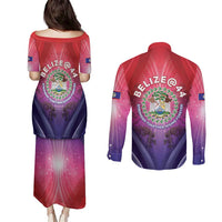 Belize 44th Independence Anniversary Couples Matching Puletasi and Long Sleeve Button Shirt Stronger Together Rising Forever - Wonder Print Shop
