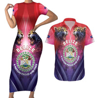 Belize 44th Independence Anniversary Couples Matching Short Sleeve Bodycon Dress and Hawaiian Shirt Stronger Together Rising Forever - Wonder Print Shop