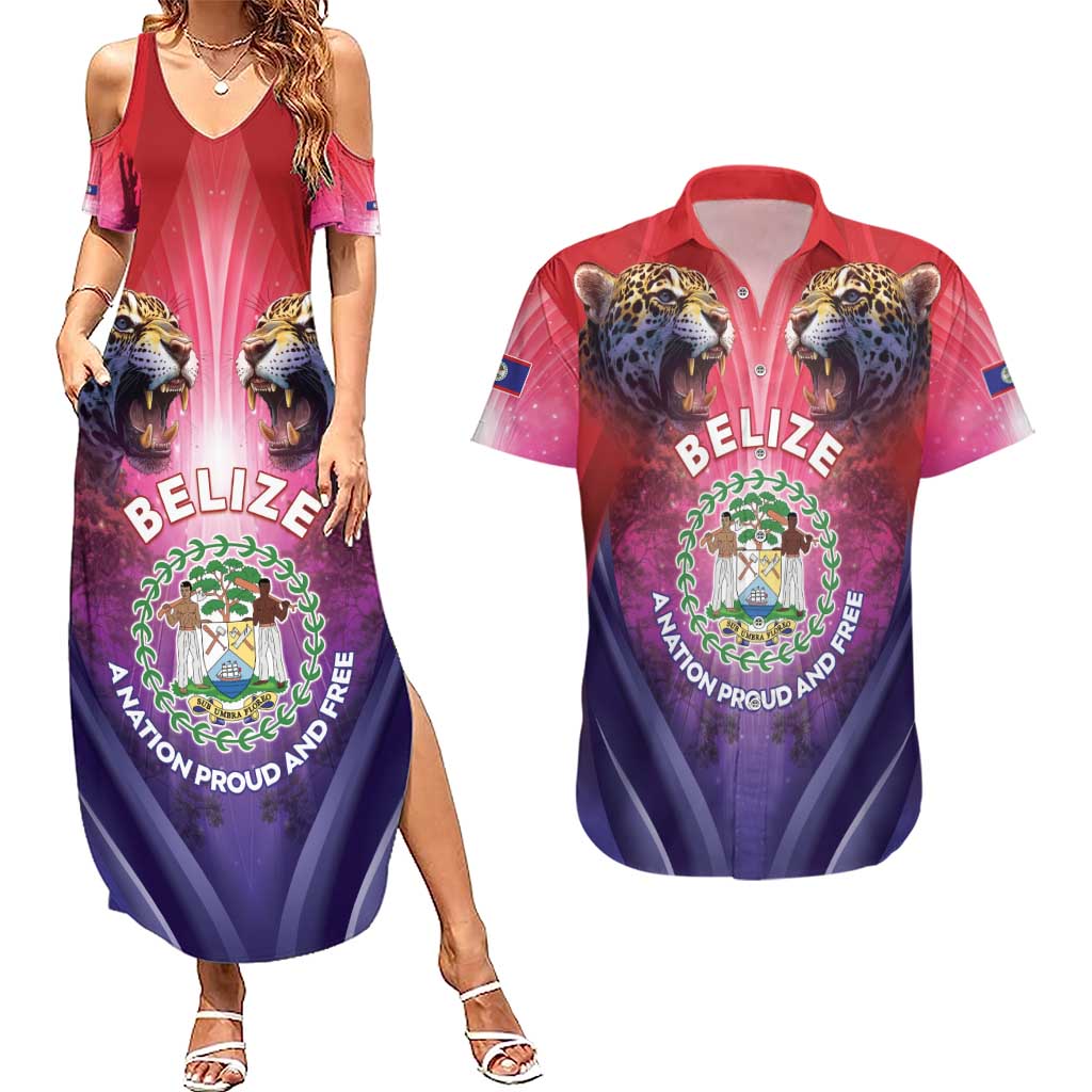 Belize 44th Independence Anniversary Couples Matching Summer Maxi Dress and Hawaiian Shirt Stronger Together Rising Forever - Wonder Print Shop