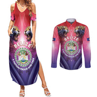 Belize 44th Independence Anniversary Couples Matching Summer Maxi Dress and Long Sleeve Button Shirt Stronger Together Rising Forever - Wonder Print Shop
