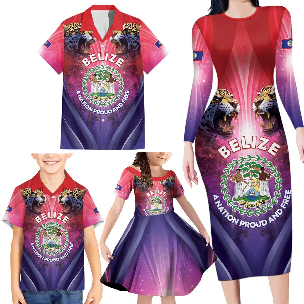 Belize 44th Independence Anniversary Family Matching Long Sleeve Bodycon Dress and Hawaiian Shirt Stronger Together Rising Forever - Wonder Print Shop