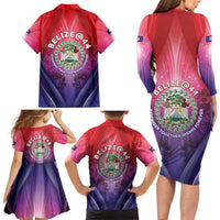 Belize 44th Independence Anniversary Family Matching Long Sleeve Bodycon Dress and Hawaiian Shirt Stronger Together Rising Forever - Wonder Print Shop
