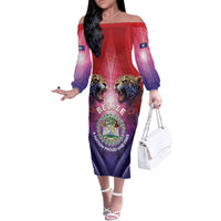 Belize 44th Independence Anniversary Family Matching Off The Shoulder Long Sleeve Dress and Hawaiian Shirt Stronger Together Rising Forever - Wonder Print Shop