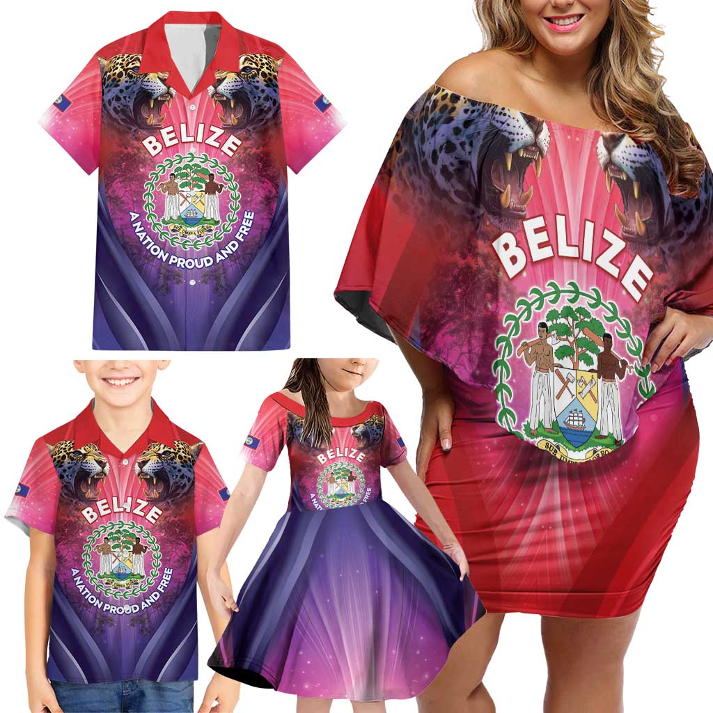 Belize 44th Independence Anniversary Family Matching Off Shoulder Short Dress and Hawaiian Shirt Stronger Together Rising Forever - Wonder Print Shop